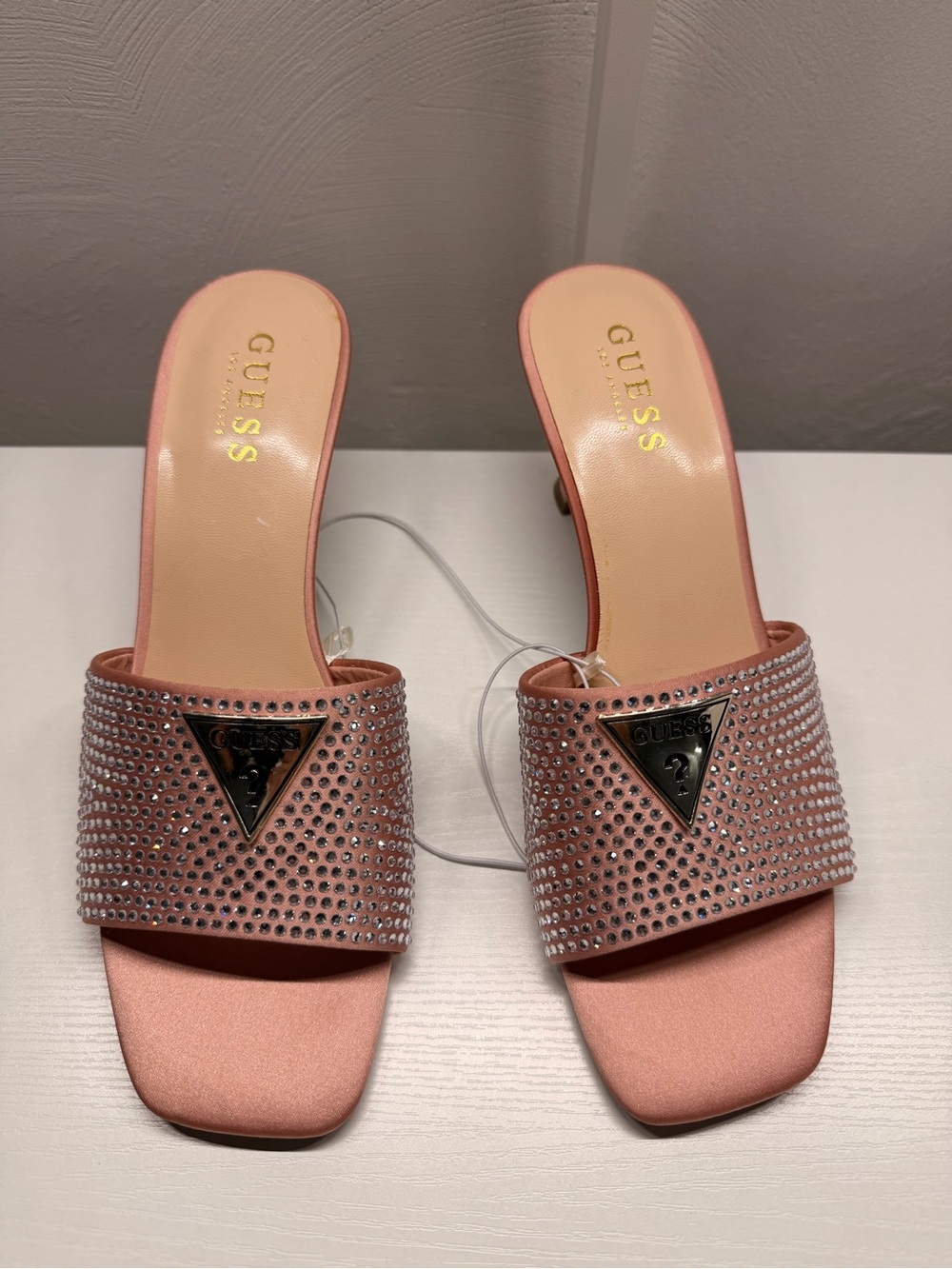 GUESS Blush Pink Crystal Embellished Slide Mules